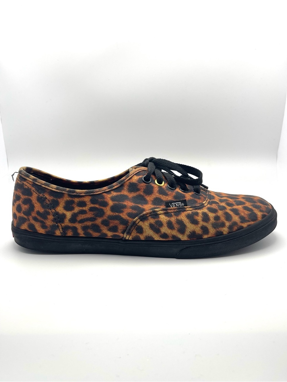 Vans Leopard Print Canvas Low Top Sneakers Black & Brown Womens 10 Cheetah Funky